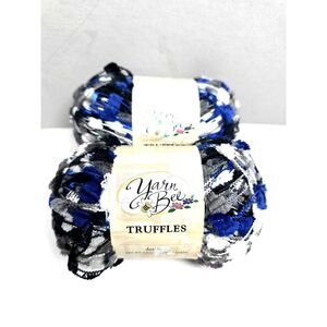 Yarn Bee Truffles Ribbon Ladder Yarn Lot of 2 Skeins Dutchess Blue Black  Poly